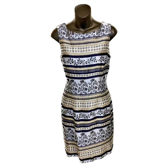 John Roberts Dresses & Skirts - Vintage 90s John Roberts Classic Sheath Dress Silk-Like Blue Black Vine - Size 8